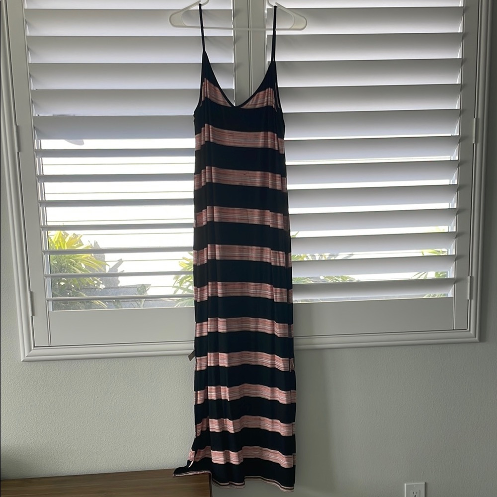 Joan Vass Black and Pink Sleeveless Spaghetti Strap Slip Maxi Dress